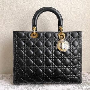 Christian Dior Black Lamb Lady Dior Leather Top Handle Tote Bag